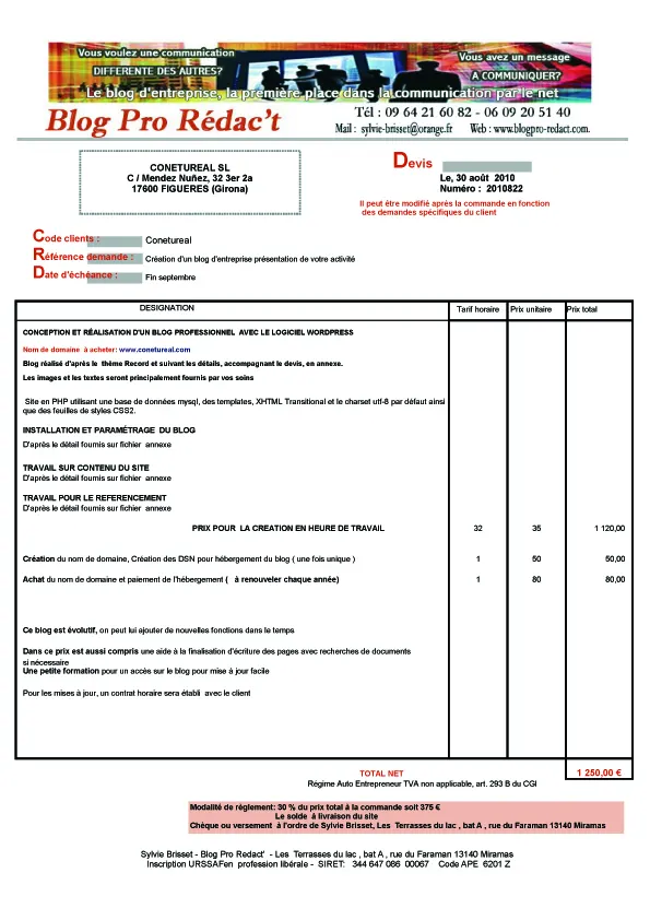 devis site internet création blog